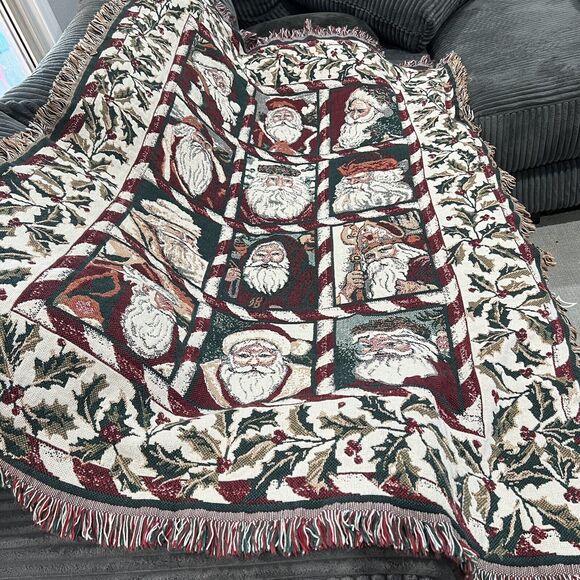 Goodwin Weavers Christmas 12 Santas Saint Nicholas Holiday Throw Blanket 68"x46" - Picture 2 of 12